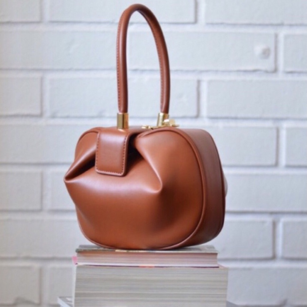 Brown Leather Wristlet Clutch/dumpling bag